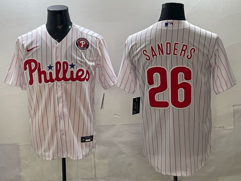 Men Philadelphia Phillies #26 Sanders White Stripe 2026 Nike Game MLB Jersey 003